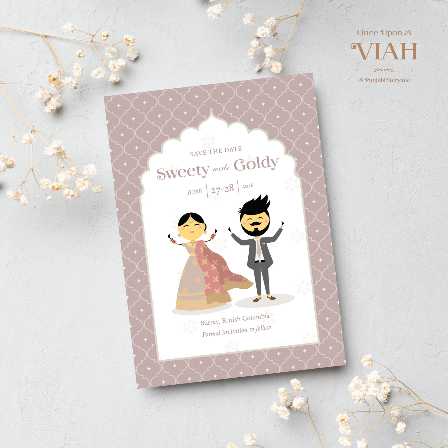 Cute Desi / South Asian Bride & Groom - Set of 10 Save-the-Date Wedding Postcards with Envelopes